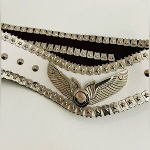 Jose Cotel C.D.C. Vintage White Leather Silver Studded Belt Made in Paris France